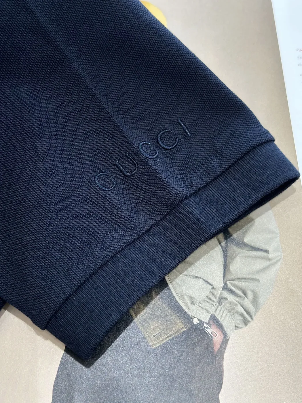 Gucci Web Stripe Pique Polo Shirt Navy Blue