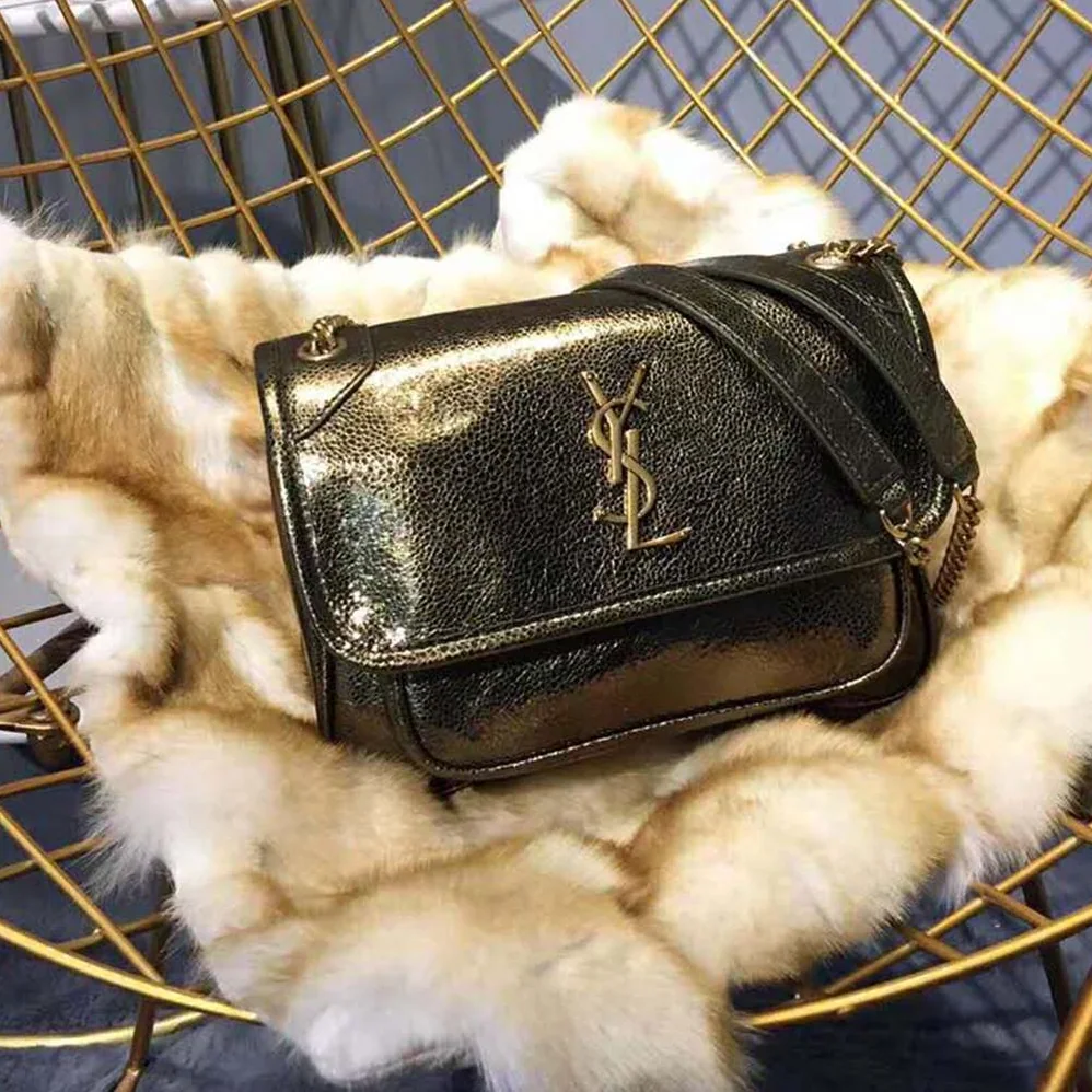 Saint Laurent YSL Niki Baby in Metallic Leather for Women in Black