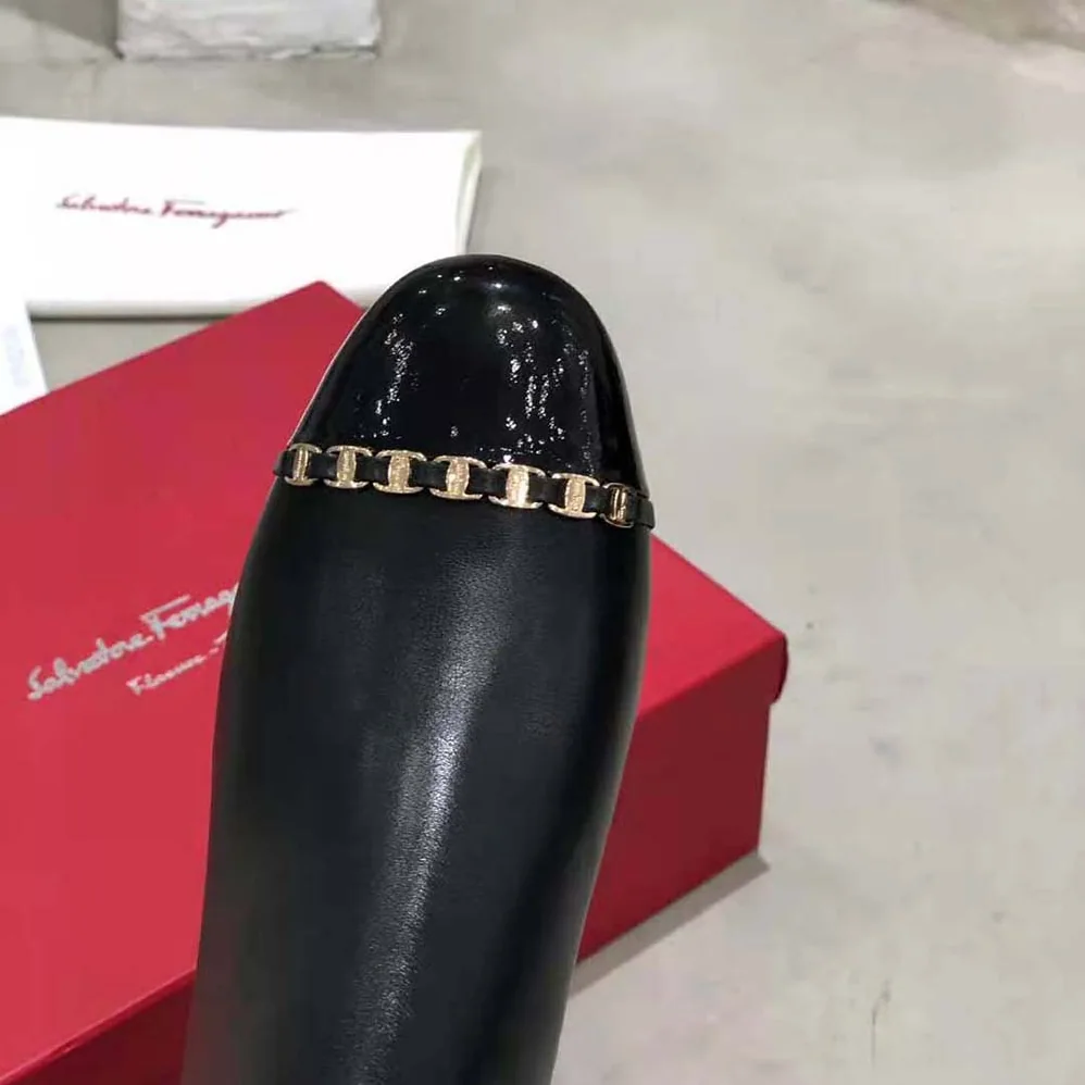 Salvatore Ferragamo Vara Chain Bootie in 70mm Heel for Women in Black