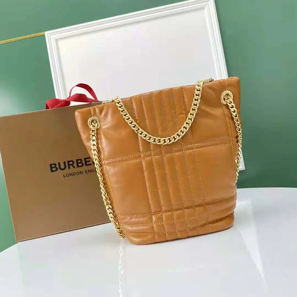 Burberry Small Quilted Lambskin Lola Bucket Bag for Women in Brown