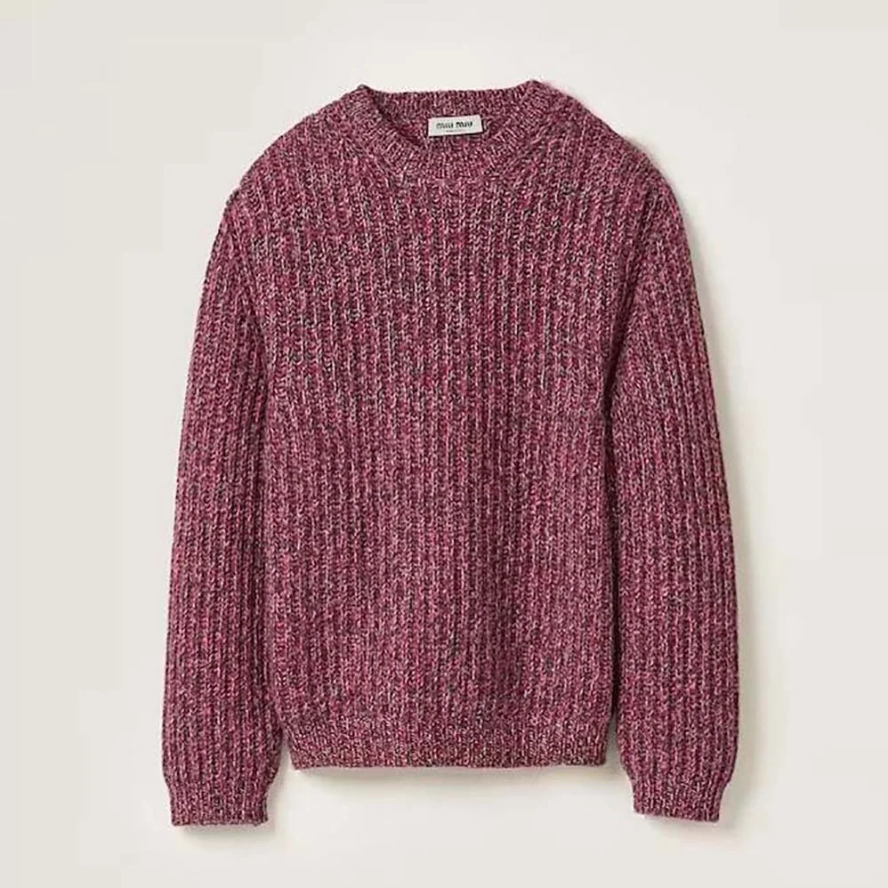 Miu Miu Wool and Cashmere Sweater with Knit Logo Patch for Women in Pink