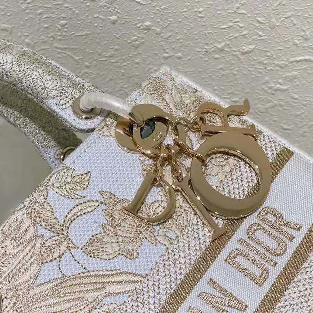 Dior Medium Lady D-lite Bag Dior Jardin D'Hiver Embroidery with Gold for Women in Tone Metallic Thread Dior Medium Lady D-lite Bag Dior Jardin D'Hiver Embroidery with Gold for Women in Tone Metallic Thread