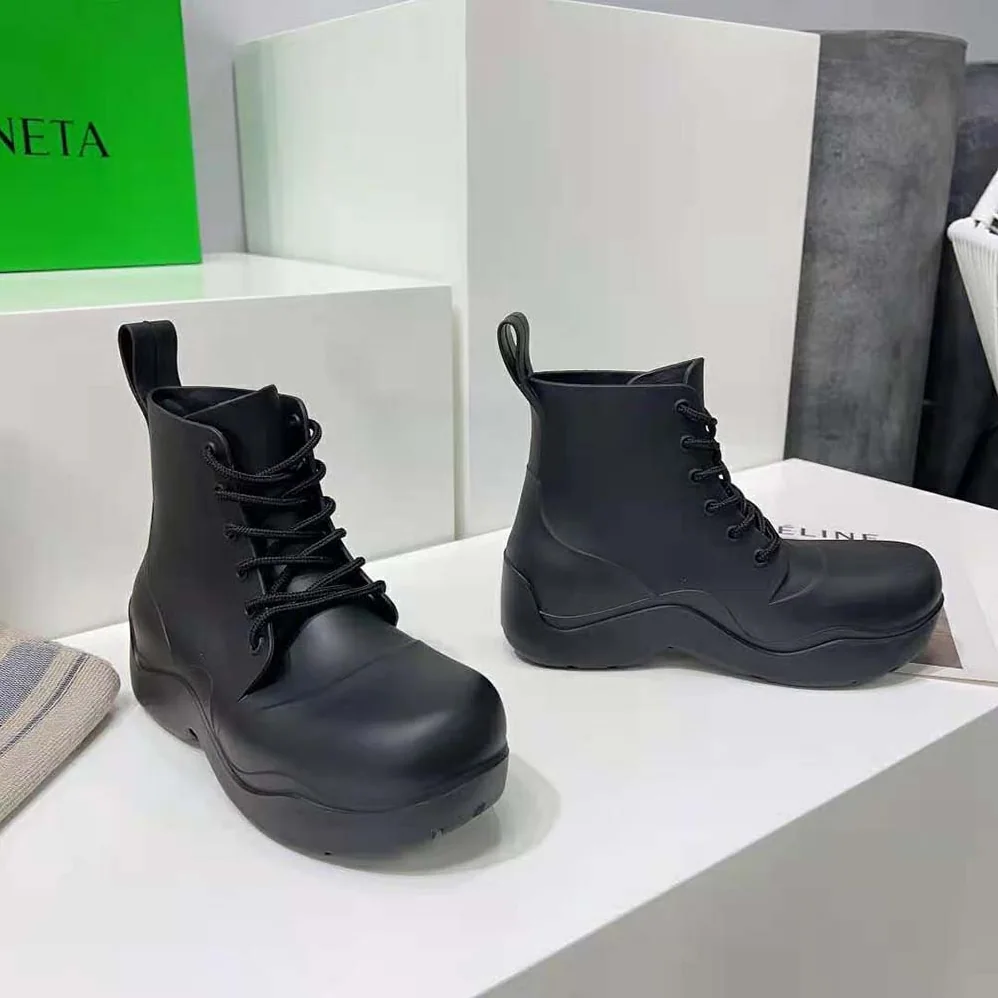 Bottega Veneta Puddle Lace-Up Ankle Boot for Unisex in Black Bottega Veneta Puddle Lace-Up Ankle Boot for Unisex in Black