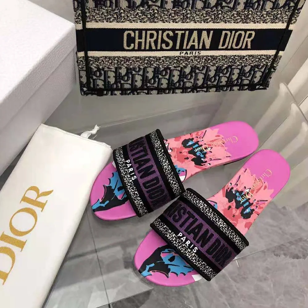 Dior Dway Slide Purple Multicolor D for Women in Flower Pop Cotton Embroidery Dior Dway Slide Purple Multicolor D for Women in Flower Pop Cotton Embroidery