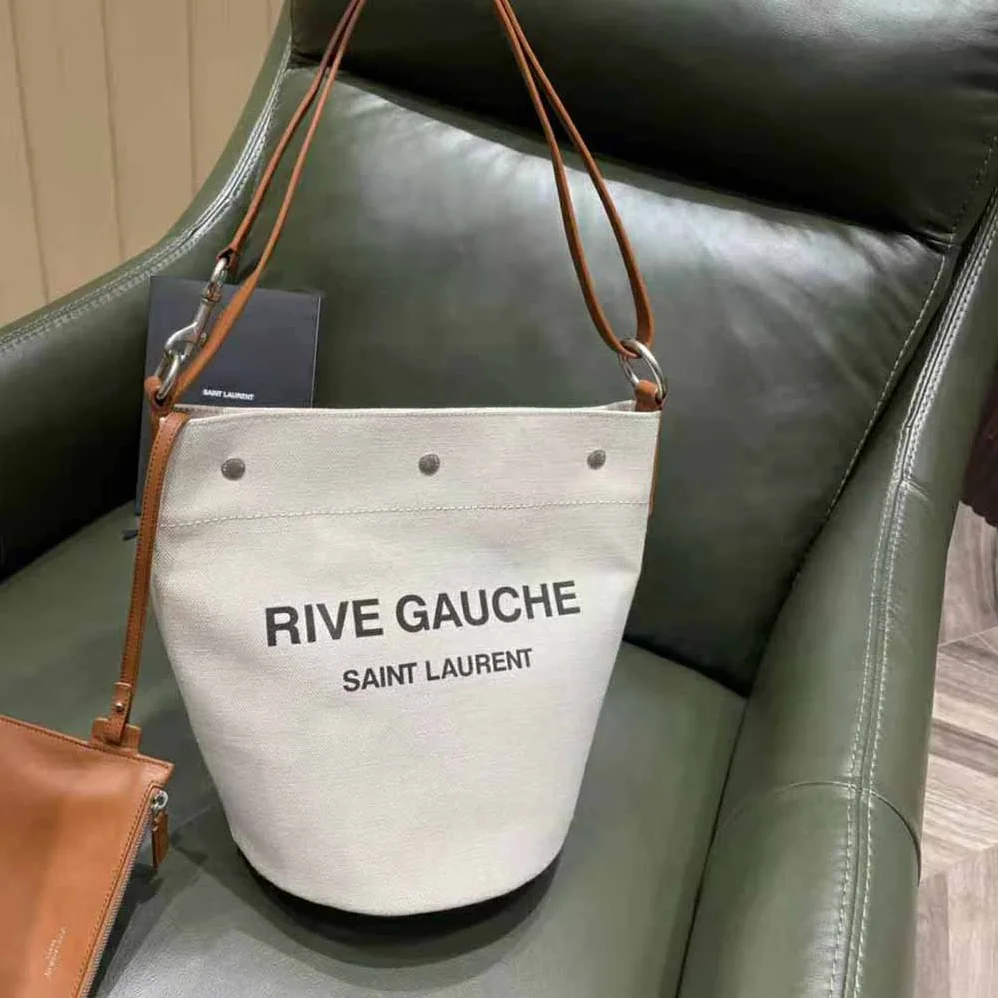 Saint Laurent YSL Rive Gauche Bucket Bag in Linen for Women in Brown