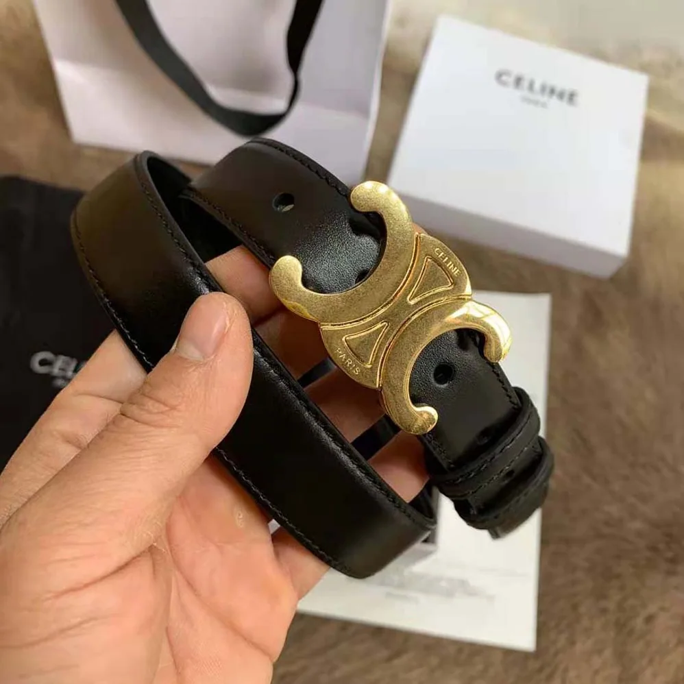 Celine Triomphe Belt in Smooth Calfskin for Women in Black