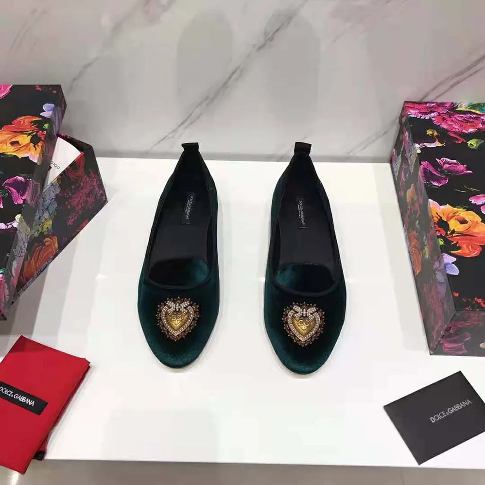 Dolce Gabbana D&G Velvet Devotion Slippers for Women in Green