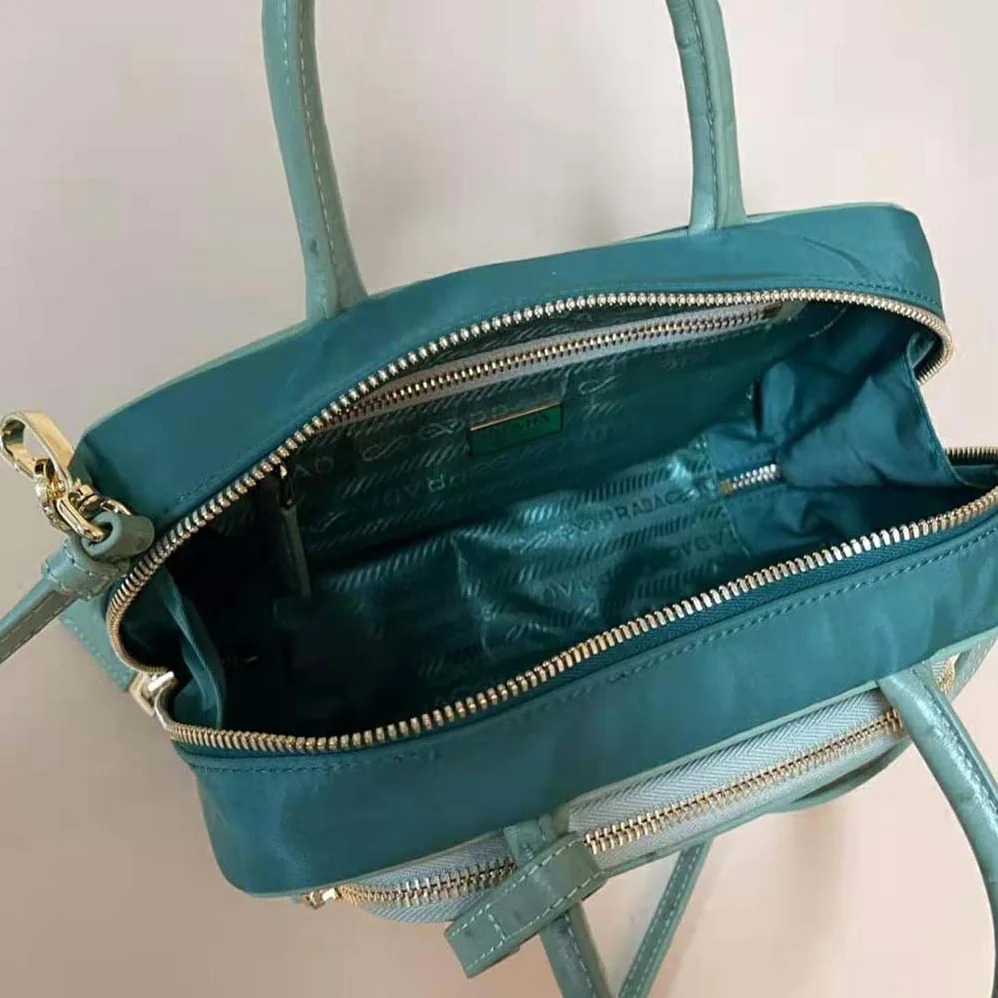 Prada Re-Nylon and Ostrich Leather Two-handle Bag for Women in Green Prada Re-Nylon and Ostrich Leather Two-handle Bag for Women in Green
