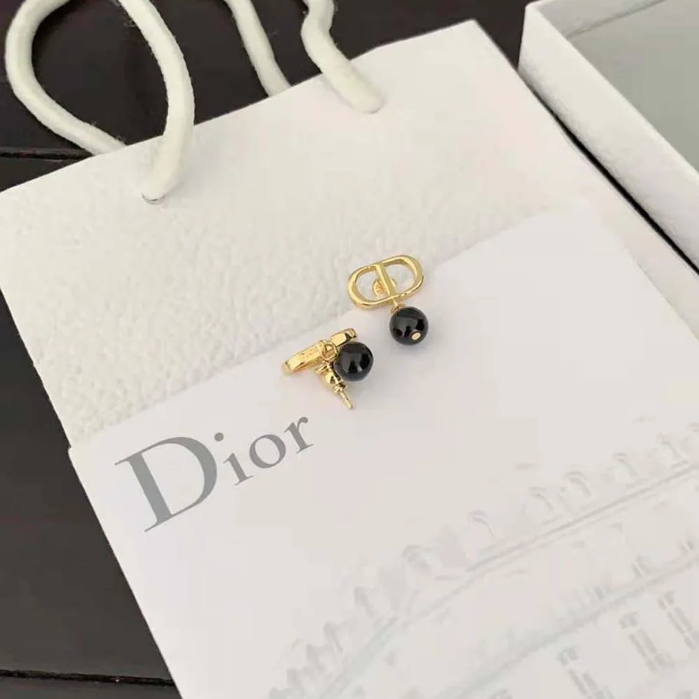 Dior Petit CD Earrings Gold-Finish Metal and Black Resin Pearls for Women Dior Petit CD Earrings Gold-Finish Metal and Black Resin Pearls for Women