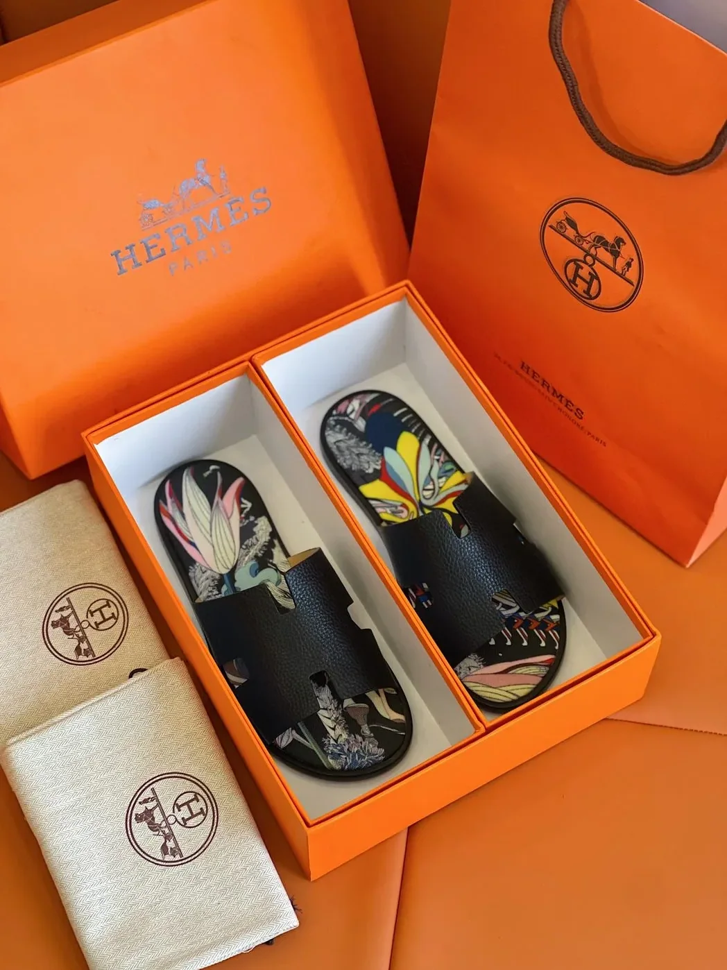 Hermes Izmir Sandals Black in Multicolor Hermes Izmir Sandals Black in Multicolor
