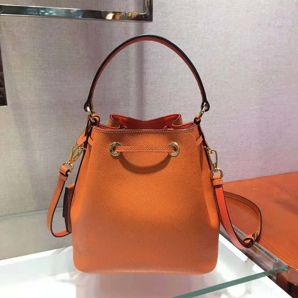 Prada Saffiano Leather Bucket Bag for Women in Orange Prada Saffiano Leather Bucket Bag for Women in Orange