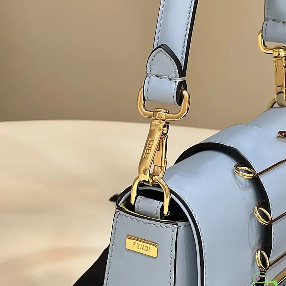 Fendi Brooch Mini Baguette Fendace Blue Leather Bag for Women Fendi Brooch Mini Baguette Fendace Blue Leather Bag for Women