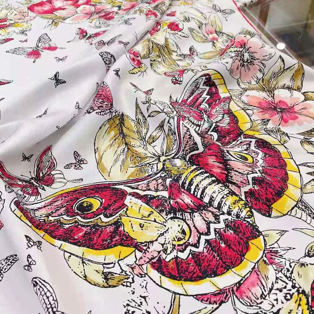 Dior Square Scarf Lvory Silk Twill with Multicolor Butterfly Motif for Women