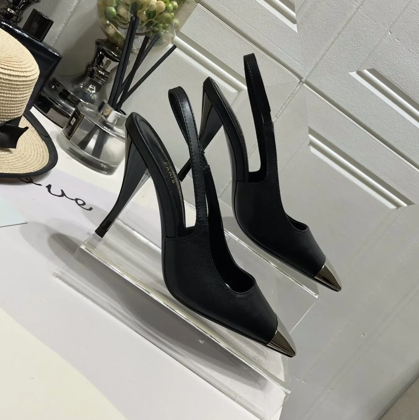 Saint Laurent Blade Slingback Pumps Black YSL