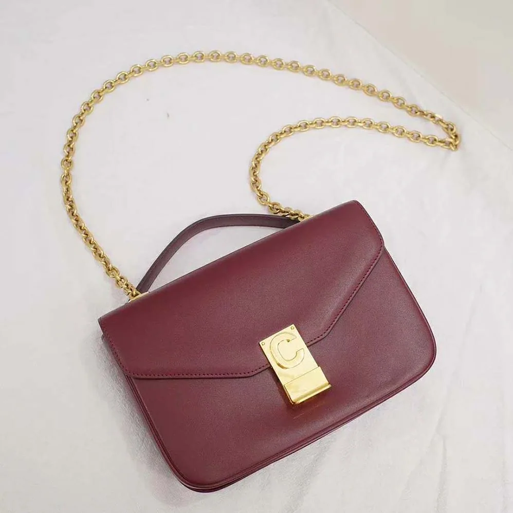 Celine Medium C Bag in Shiny Calfskin Leather for Women in Maroon Celine Medium C Bag in Shiny Calfskin Leather for Women in Maroon