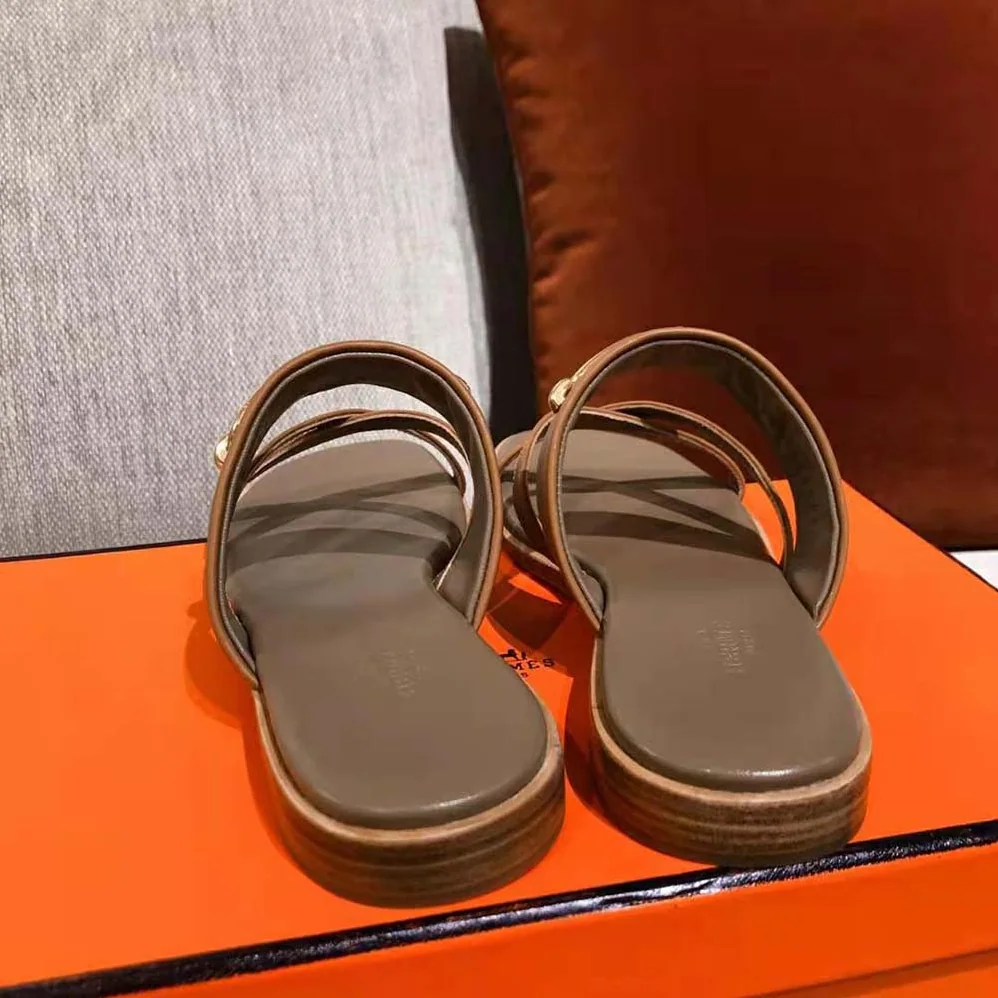 Hermes Claire Sandal in Calfskin Leather for Women in Brown