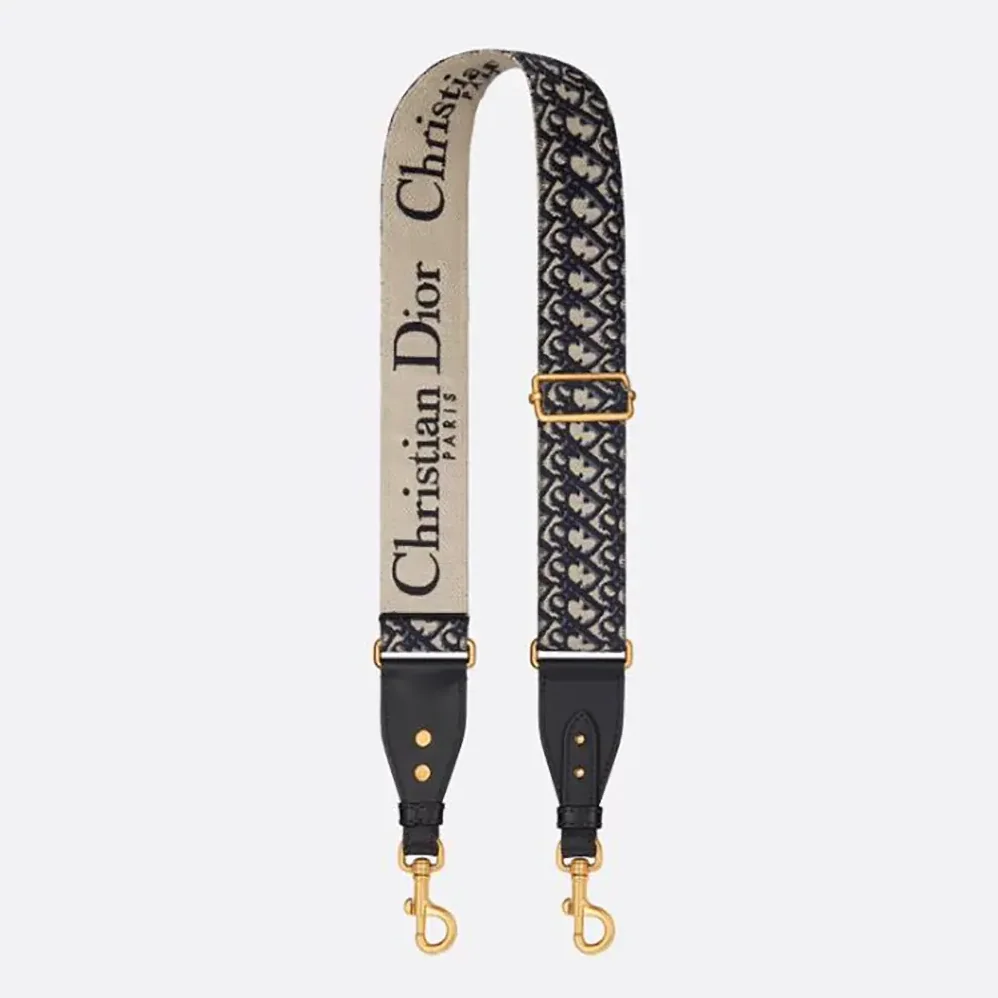 Dior Adjustable Shoulder Strap with Ring Blue Dior Oblique Embroidery for Women Dior Adjustable Shoulder Strap with Ring Blue Dior Oblique Embroidery for Women