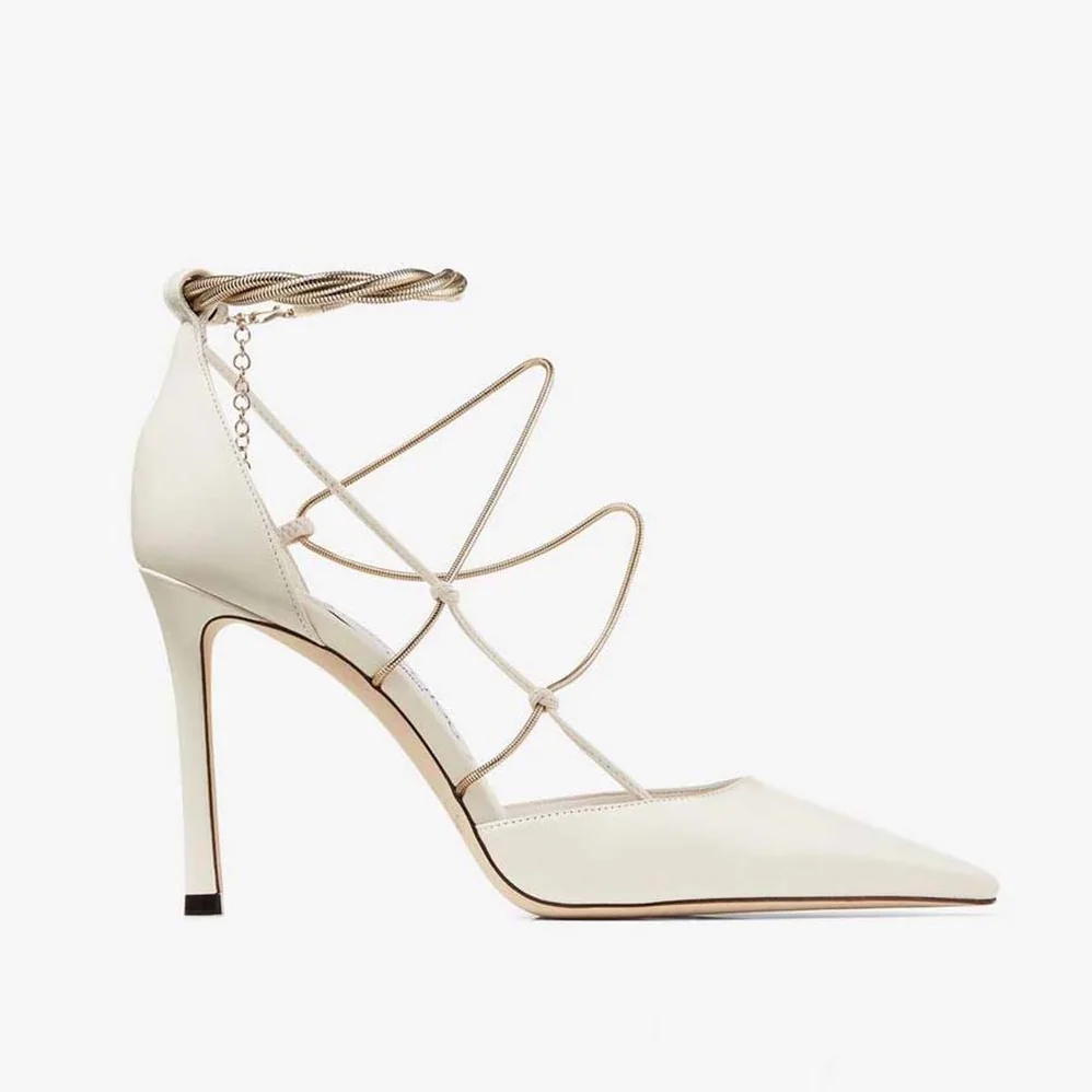 Jimmy Choo Olesia 95 Latte Nappa Pumps with Gold Chains for Women Jimmy Choo Olesia 95 Latte Nappa Pumps with Gold Chains for Women