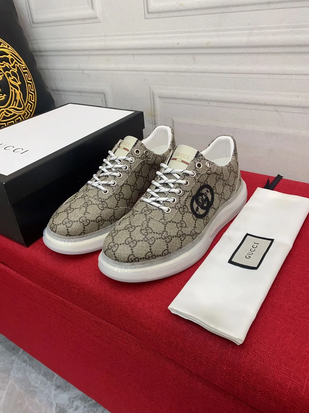 Gucci Sneaker With GG Gucci Print Brown And Gray for Men