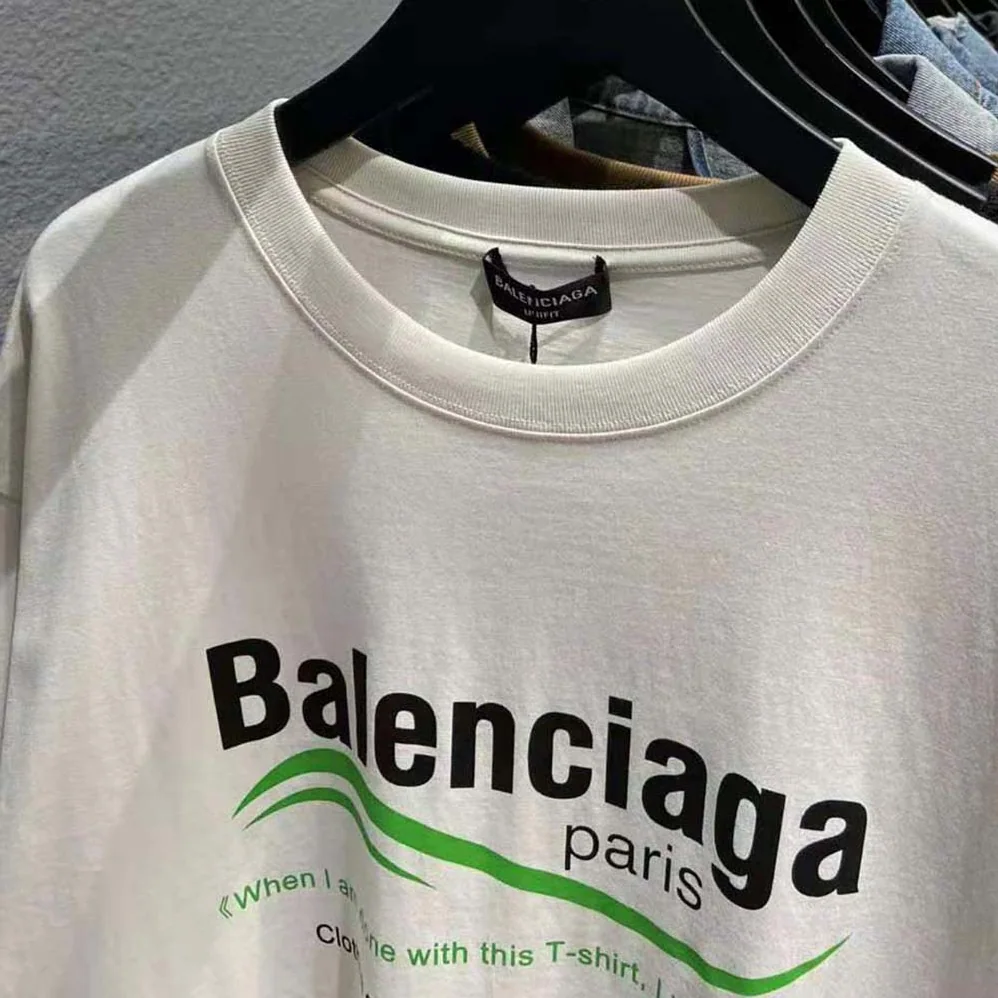 Balenciaga Dry Cleaning Boxy T-Shirt in White and Green Vintage Jersey for Women