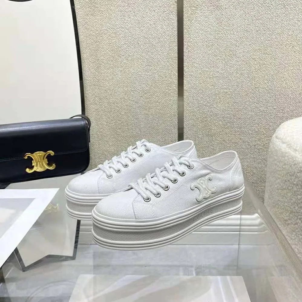 Celine Jane Low Lace-up Sneaker in Canvas and Calfskin for Women Celine Jane Low Lace-up Sneaker in Canvas and Calfskin for Women