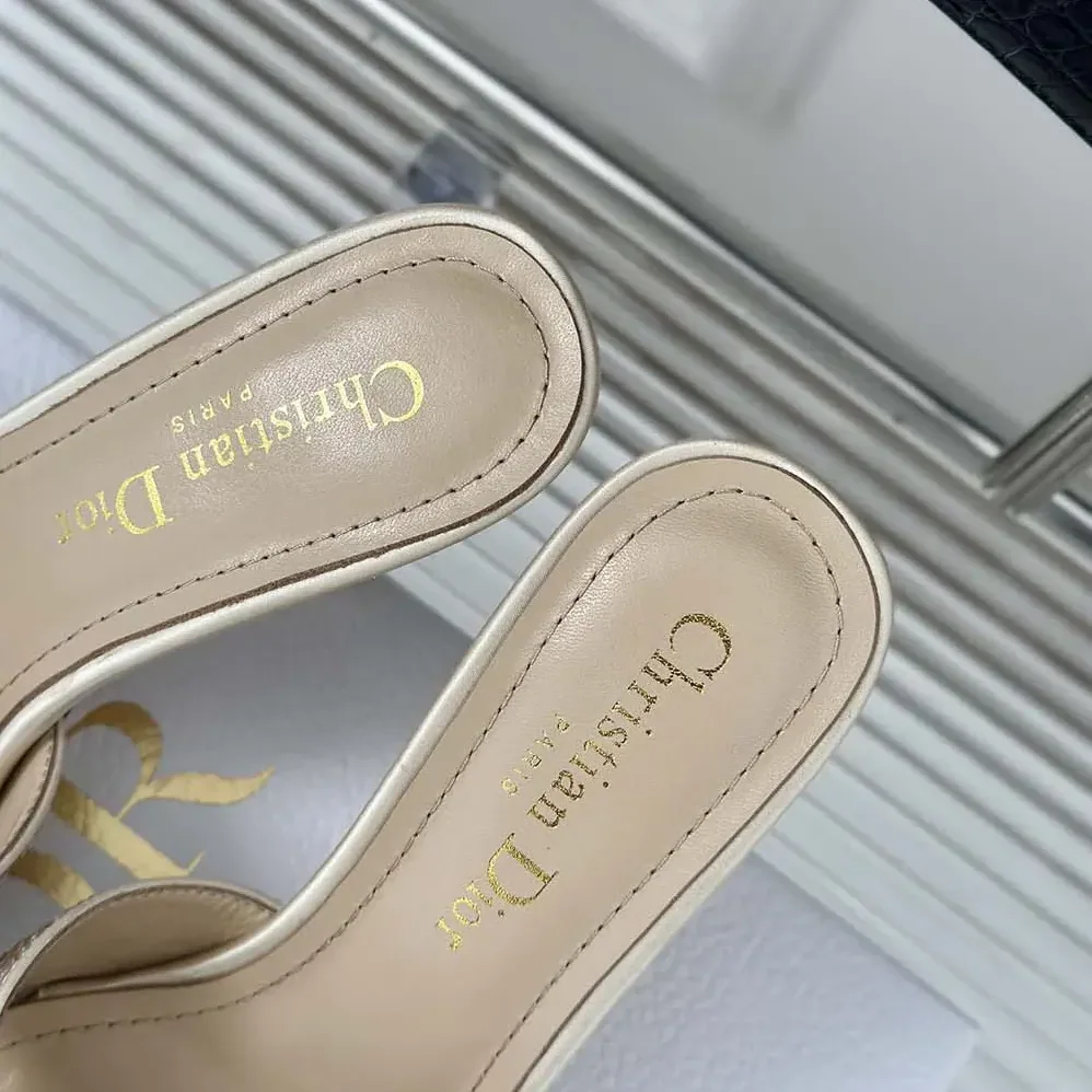 Dior Dior Tribales Heeled Slide Beige Suede Calfskin and Gold for Women in Tone Strass Dior Dior Tribales Heeled Slide Beige Suede Calfskin and Gold for Women in Tone Strass