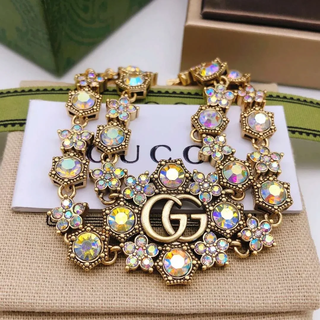 Gucci Rhinestone Flower Bracelet Gold