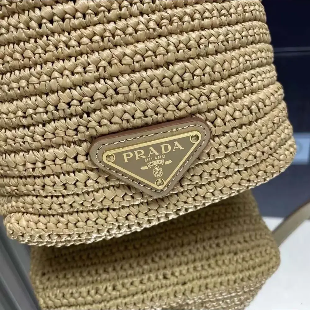 Prada Mini Crochet and Leather Bucket Bag for Women in Natural