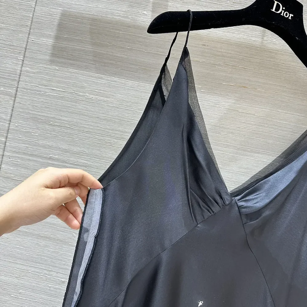 Dior A-Line Mid-Length Dress Black and White Silk Twill with Paris Motif for Women Dior A-Line Mid-Length Dress Black and White Silk Twill with Paris Motif for Women