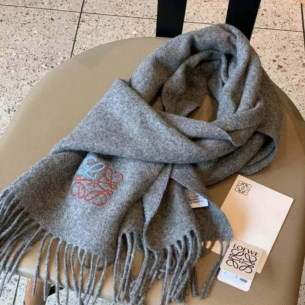 Loewe Anagram Scarf in Cashmere for Women in Gray Loewe Anagram Scarf in Cashmere for Women in Gray