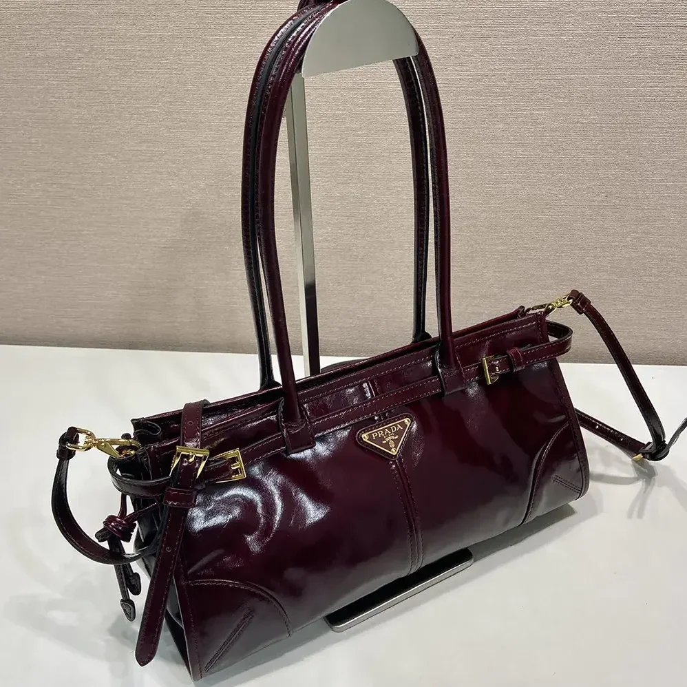 Prada Bonnie Medium Leather Handbag for Women in Maroon