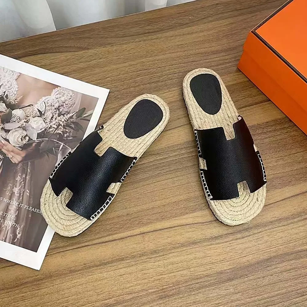 Hermes Catalya Espadrille in Calfskin with Rope Sole and “H” Cut-out for Unisex in Black