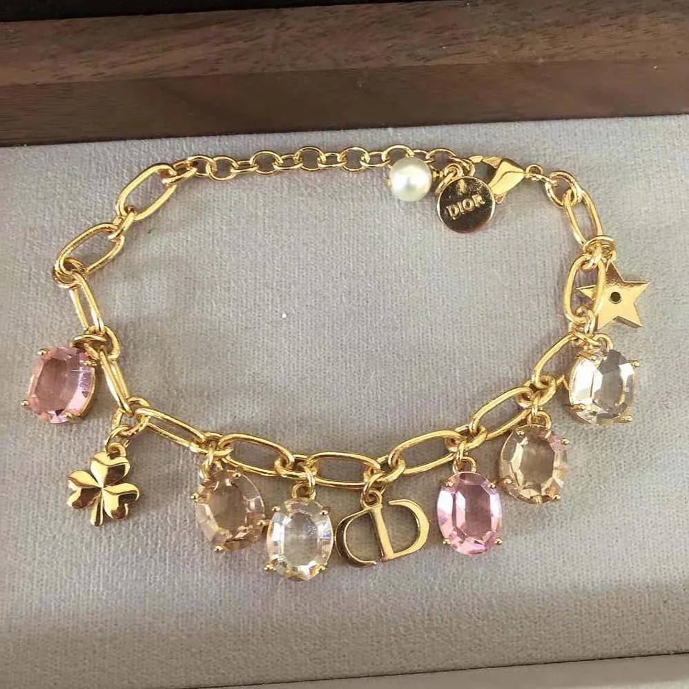 Dior Gold-Finish Metal with White Resin Pearl and Multicolor Crystals for Women
