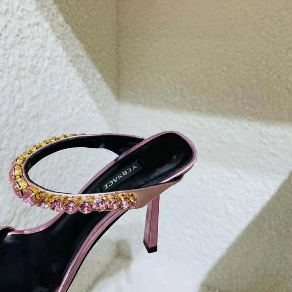 Versace Rhinestone Mules in 105mm Heel Hight for Women in Pink