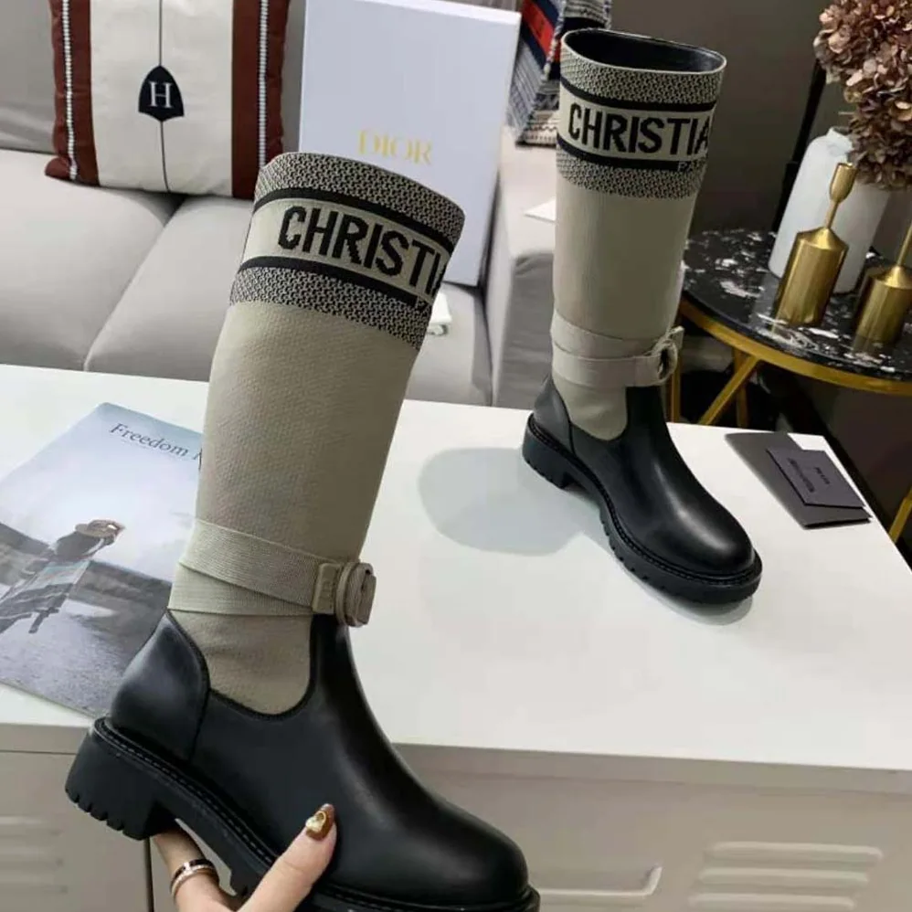 Dior D-major Boot Taupe and Black Technical Fabric and Black Calfskin for Women