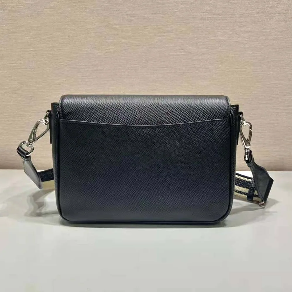 Prada Saffiano Leather Shoulder Bag with Sleek for Men in Black