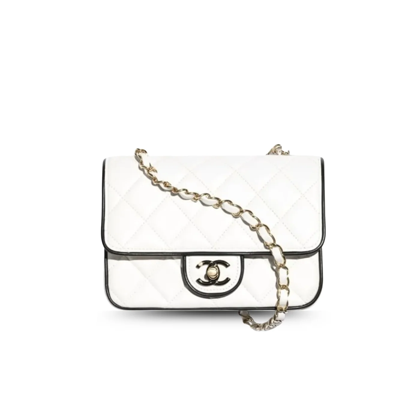 Chanel Flap Bag Mini Crossbody / White/ Black Gold Hardware AS5151 NAFJQ Chanel Flap Bag Mini Crossbody / White/ Black Gold Hardware AS5151 NAFJQ