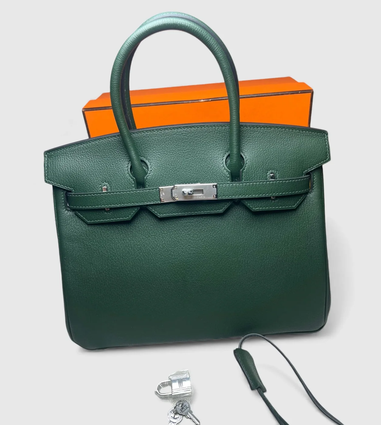 Hermes Birkin 30 Top Handle Bag in Togo Etoupe Silver Hardware