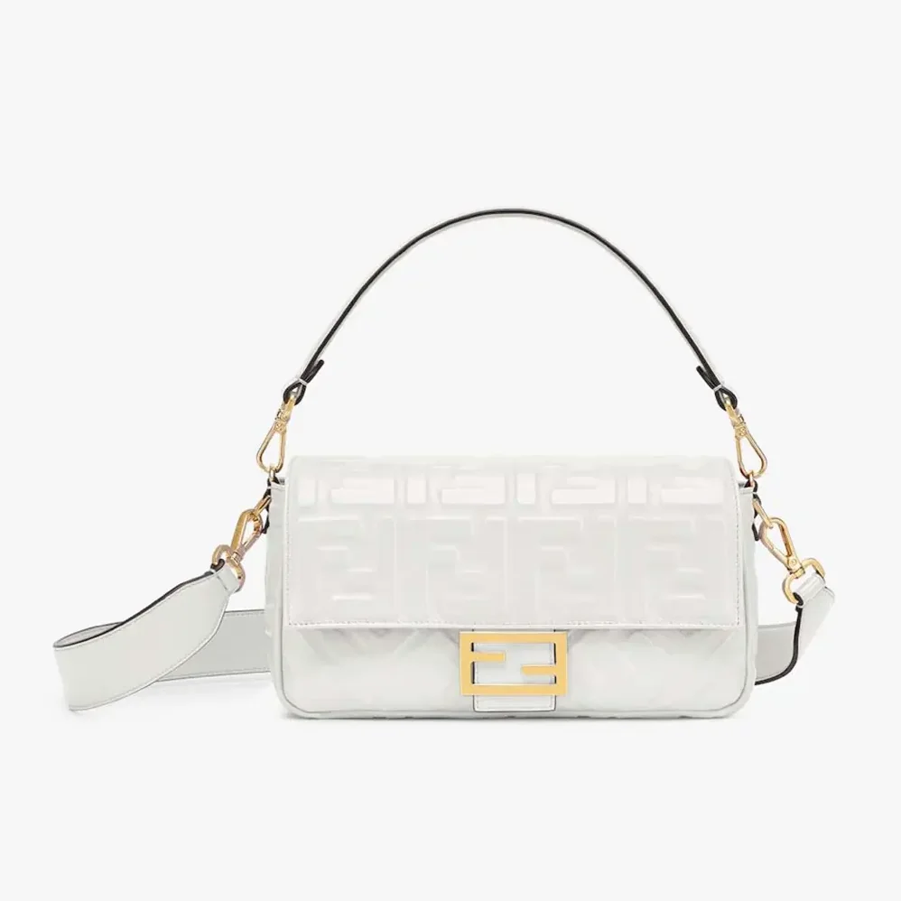Fendi Medium Baguette White Leather Bag for Women