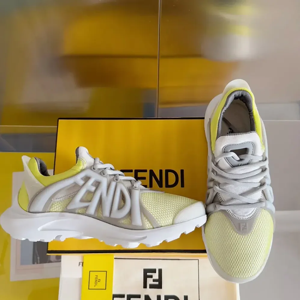 Fendi Tag Sneakers Yellow Technical Mesh Running Sneakers for Men Fendi Tag Sneakers Yellow Technical Mesh Running Sneakers for Men