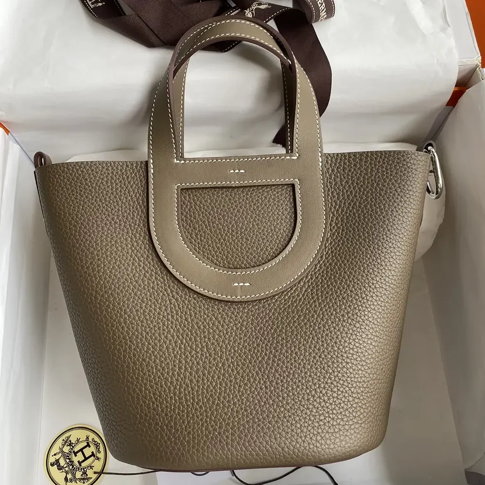 Hermes In the Loop 18 Handbag Clemence Leather for Women in Grey/Silver