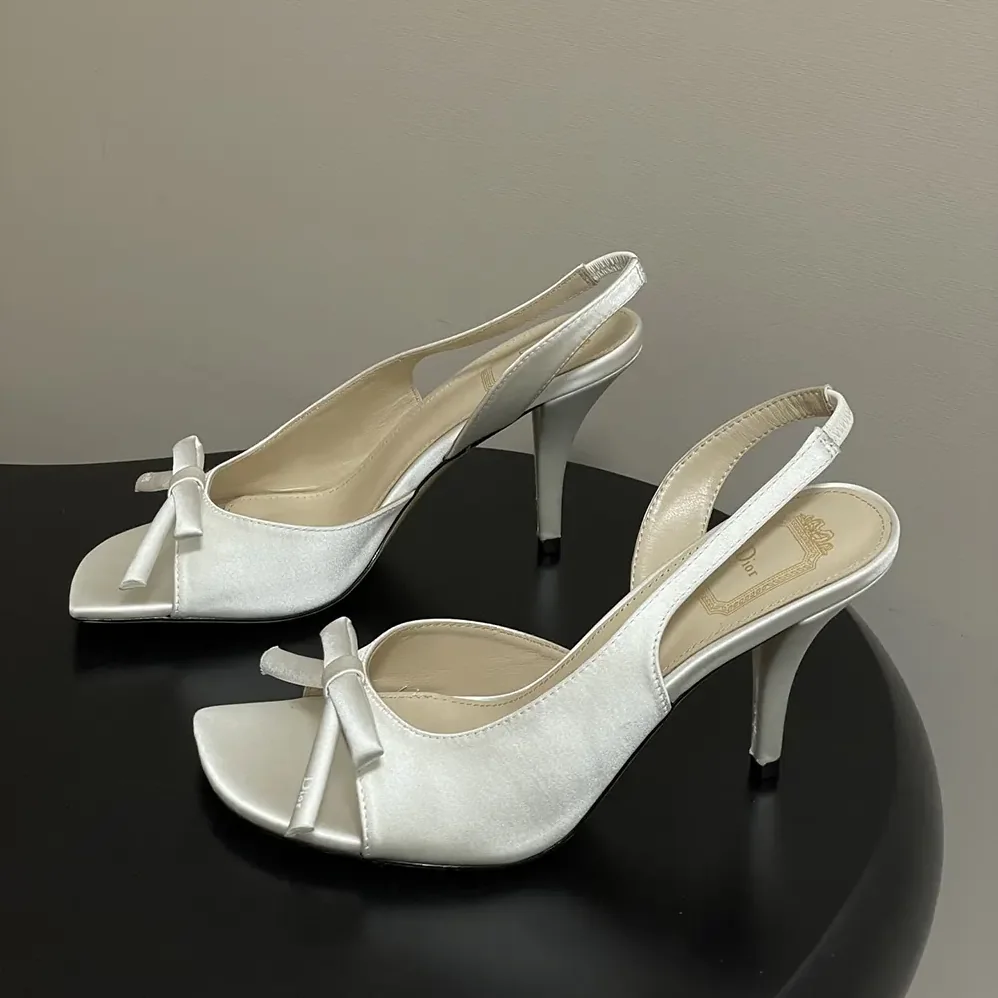 Dior Dior Bow Heeled Slingback Sandal White Satin for Women Dior Dior Bow Heeled Slingback Sandal White Satin for Women