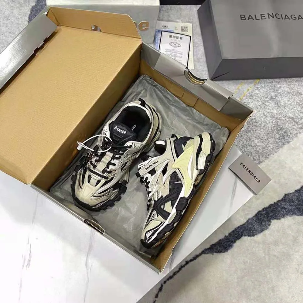 Balenciaga Track.2 Sneaker in Beige and Black Mesh and Nylon for Men