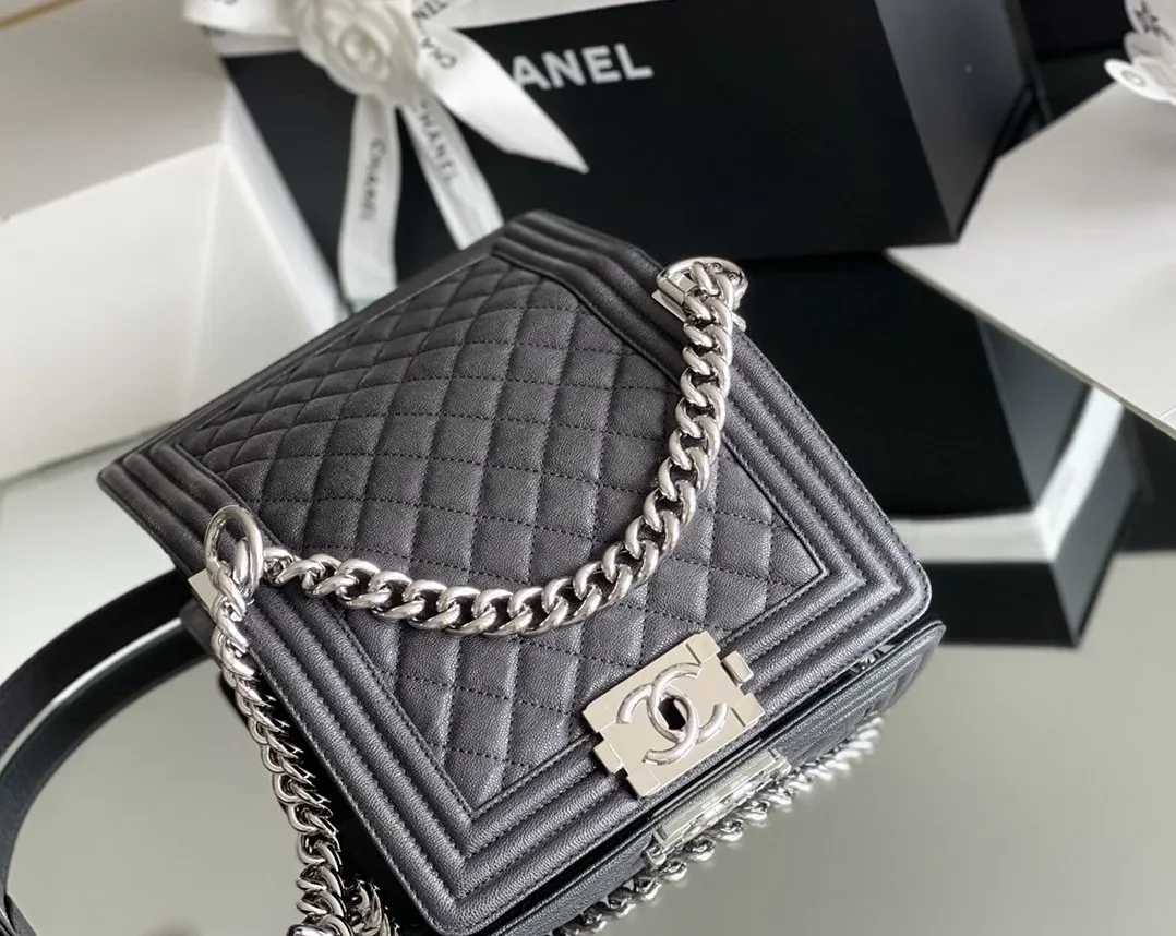 Chanel Boy Mini Crossbody Bag in Black Silver Hardware Chanel Boy Mini Crossbody Bag in Black Silver Hardware