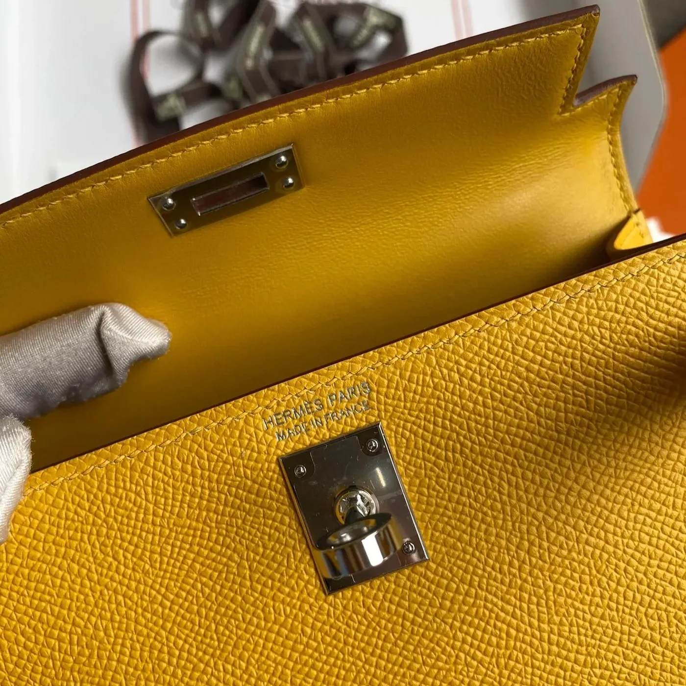 Hermes Kelly Mini Top Handle Bag in Yellow Epsom Palladium Hardware