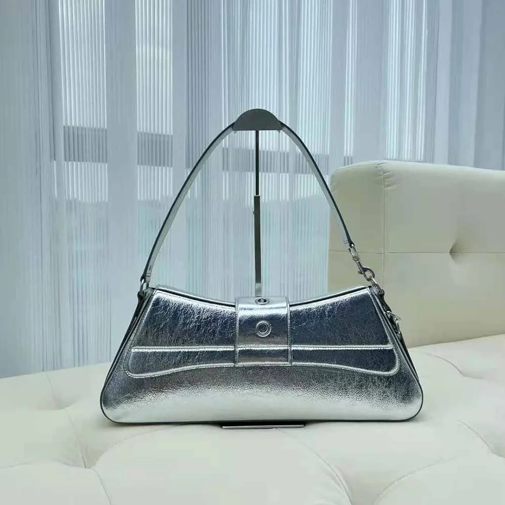 Balenciaga Lindsay Small Shoulder Bag with Strap Pleated Mirror Effect for Women in Silver Balenciaga Lindsay Small Shoulder Bag with Strap Pleated Mirror Effect for Women in Silver