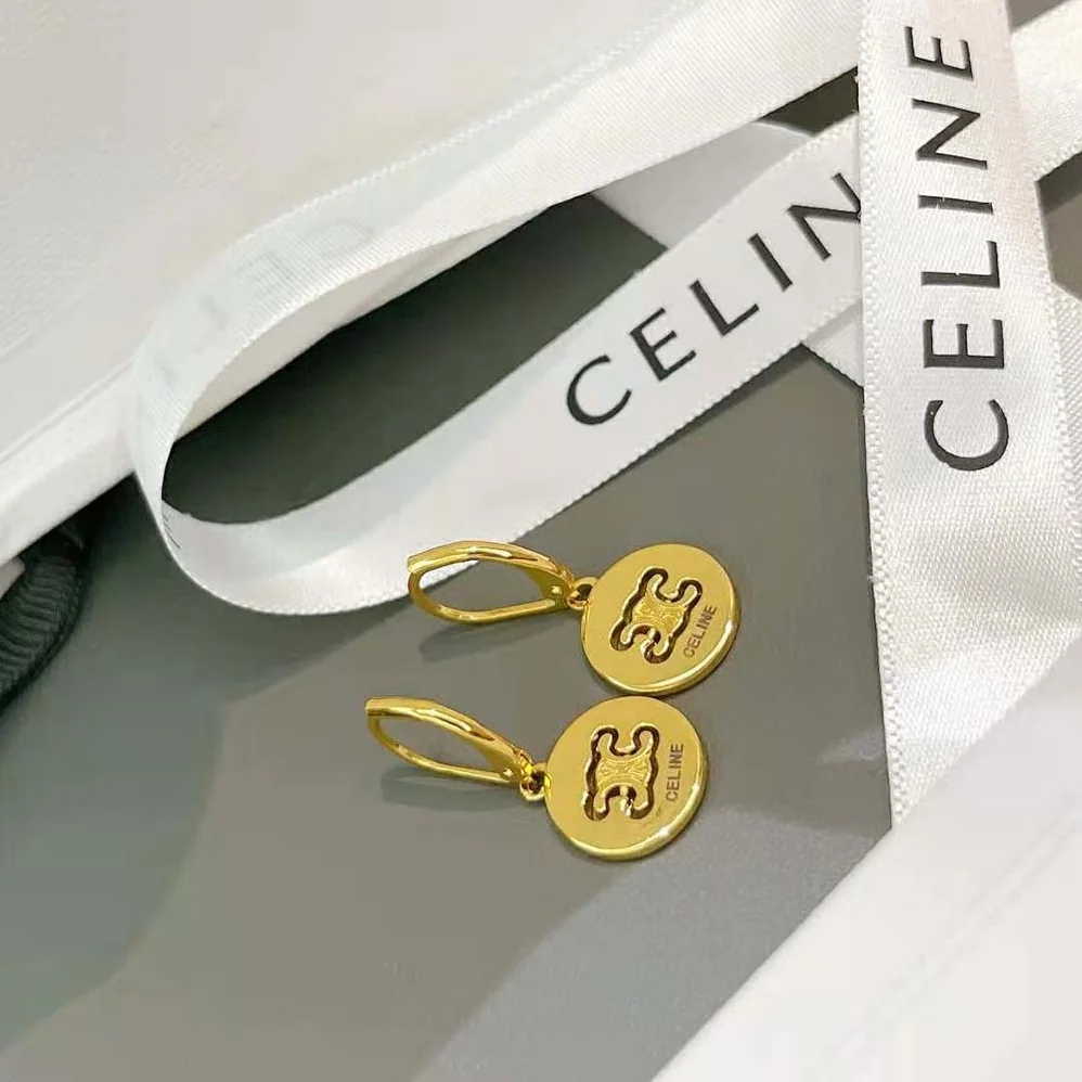 Celine Triomphe Swivel Earrings in Brass with Gold Finish for Women
