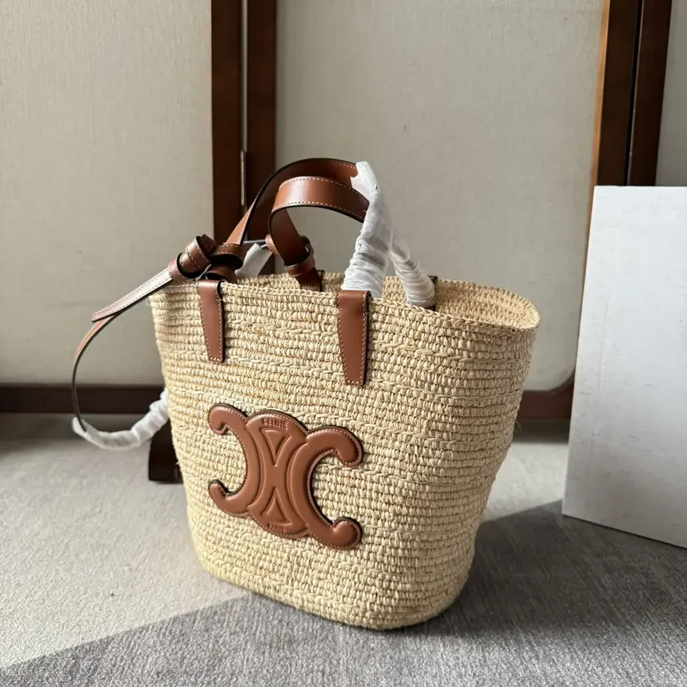 Celine Teen Supple Celine Classic Panier in Raffia and Calfskin for Women in Tan Celine Teen Supple Celine Classic Panier in Raffia and Calfskin for Women in Tan
