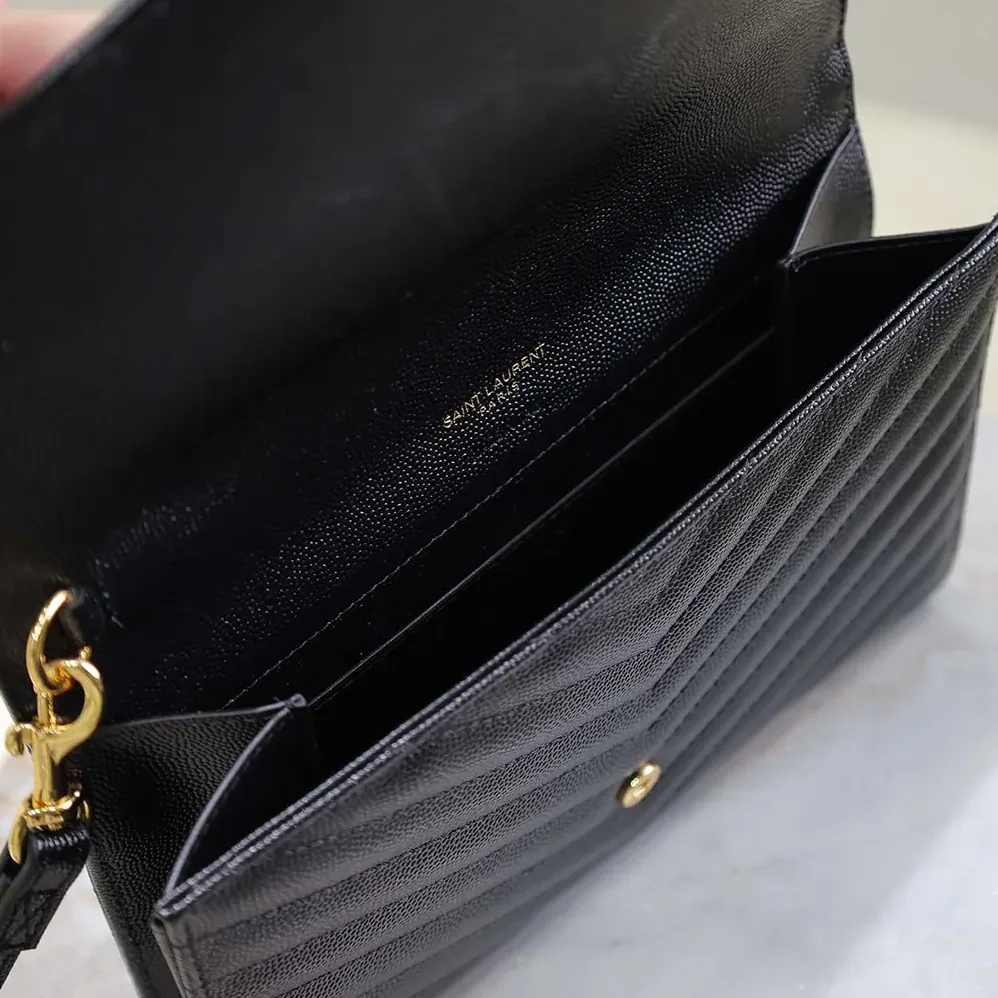 Saint Laurent YSL Cassandre Matelassé Flap Pouch In Grain De Poudre Leather Black for Women Saint Laurent YSL Cassandre Matelassé Flap Pouch In Grain De Poudre Leather Black for Women