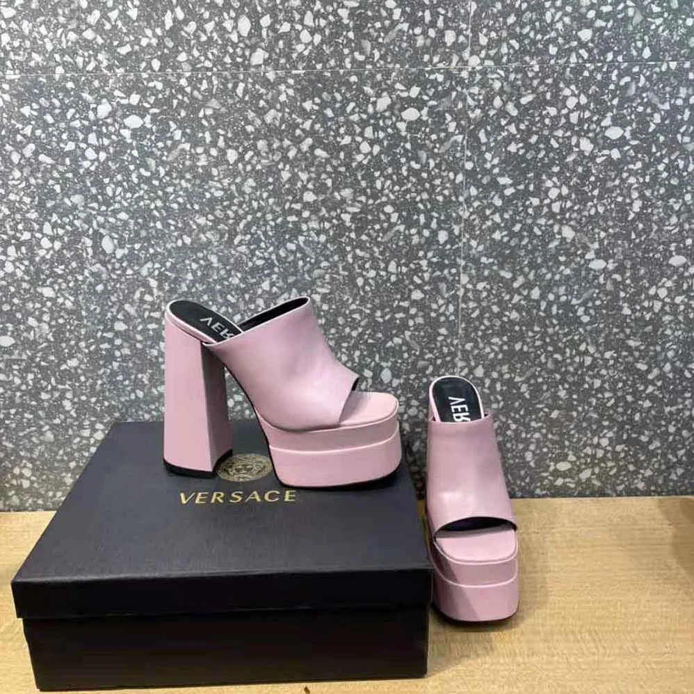 Versace Platform Mules in Calf Leather for Women in Pink